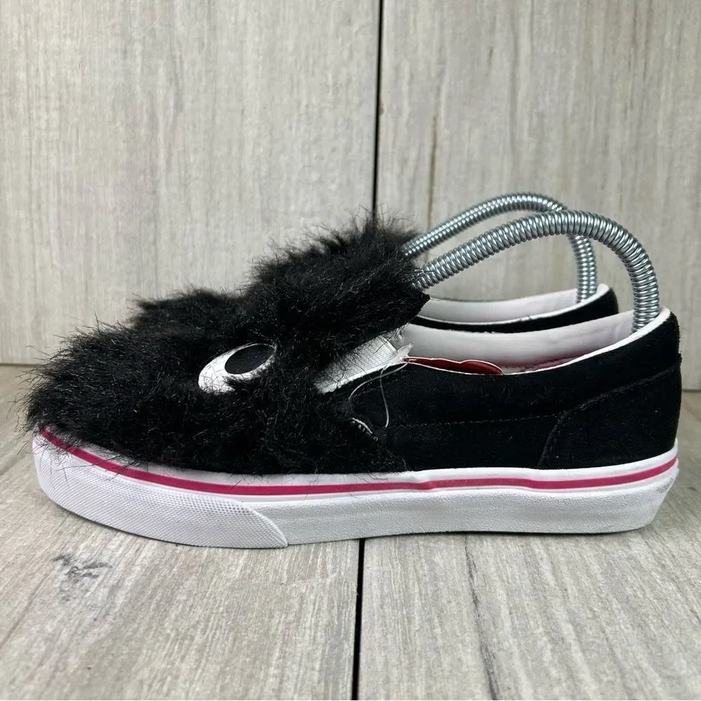 New Vans Slip On Fuzzy Monster Faux Fur Black Pink Shoes Youth Kids Size 5 - Picture 2 of 11